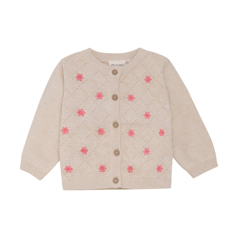 Minymo Cardigan - Light Beige Melange Flower-Pumpkin Pie Kids Canada