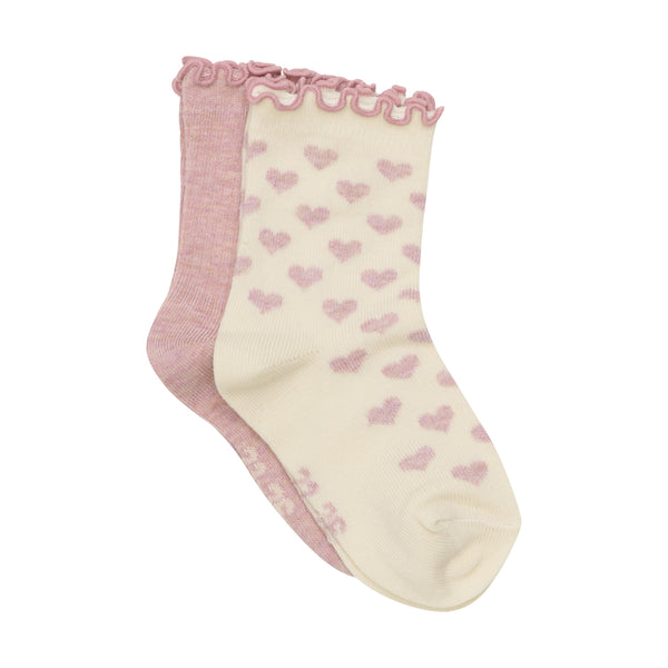 Minymo Lettuce Hem Socks 2pk - Light Rose-Pumpkin Pie Kids Canada