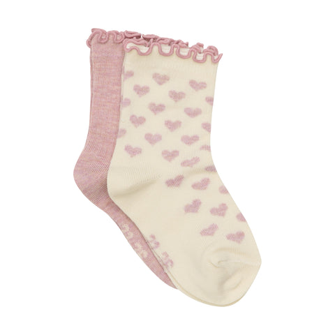 Minymo Lettuce Hem Socks 2pk - Light Rose-Pumpkin Pie Kids Canada