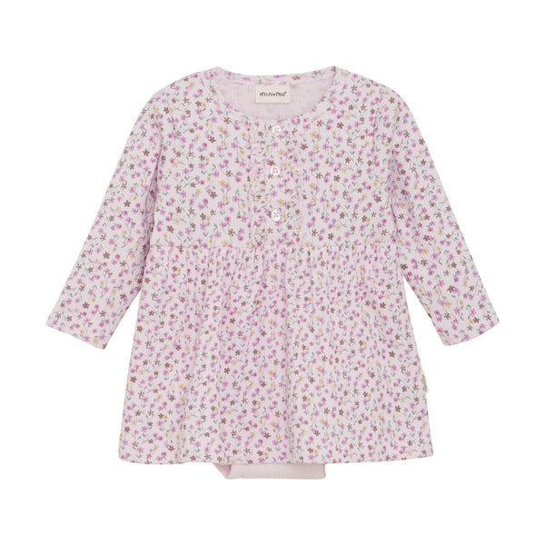 Minymo Rib Dress - Tender Touch Floral-114028-5607 3M-Pumpkin Pie Kids Canada
