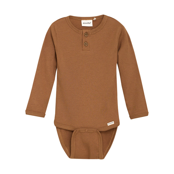 Minymo Rib Onesie - Brown Sugar-114052-2200 3M-Pumpkin Pie Kids Canada