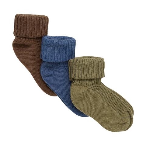 Minymo Rib Socks 3pk - Dark Olive-Pumpkin Pie Kids Canada