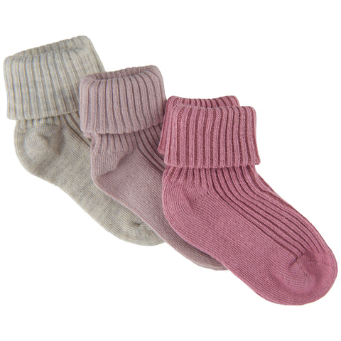 Minymo Rib Socks 3pk - Rose Smoke-Pumpkin Pie Kids Canada