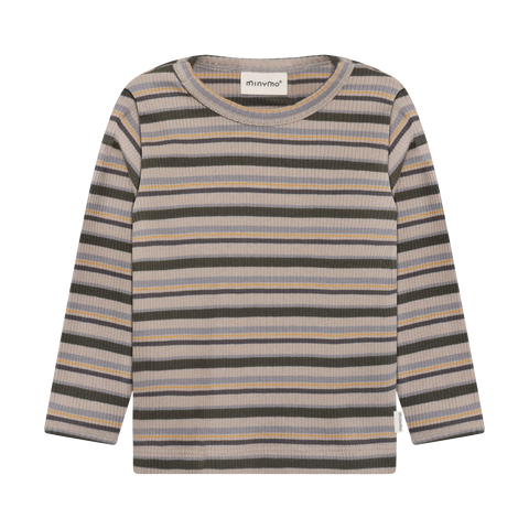 Minymo Rib T-Shirt - Beetle Stripe-114413-9090 6M-Pumpkin Pie Kids Canada