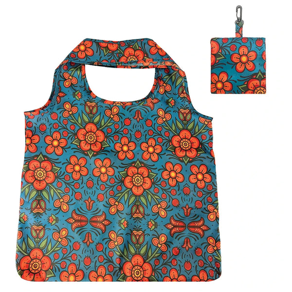 Native Northwest Foldable Shopping Bag - Prairie Beadwork-FBAG25-Pumpkin Pie Kids Canada