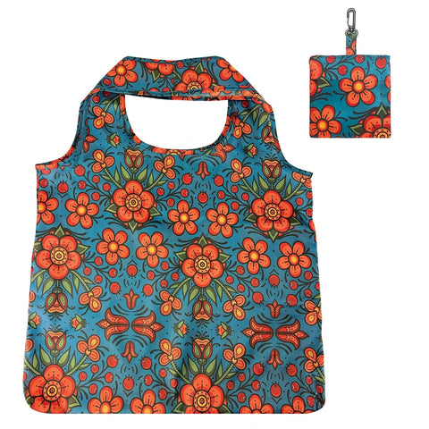 Native Northwest Foldable Shopping Bag - Prairie Beadwork-FBAG25-Pumpkin Pie Kids Canada