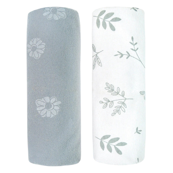 Perlimpinpin Flanel Receiving Blanket 2pk - Daisies/Foliage-FL35A-MAFE-Pumpkin Pie Kids Canada