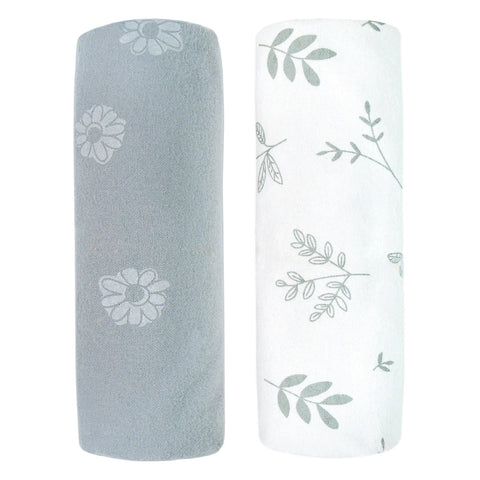 Perlimpinpin Flanel Receiving Blanket 2pk - Daisies/Foliage-FL35A-MAFE-Pumpkin Pie Kids Canada
