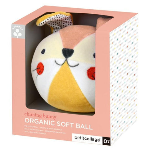 Petit Collage Organic Chiming Bunny Soft Ball-Pumpkin Pie Kids Canada