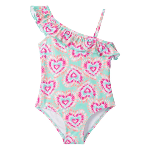 Hatley Ruffle Trim Swimsuit - Glow Hearts-Pumpkin Pie Kids Canada