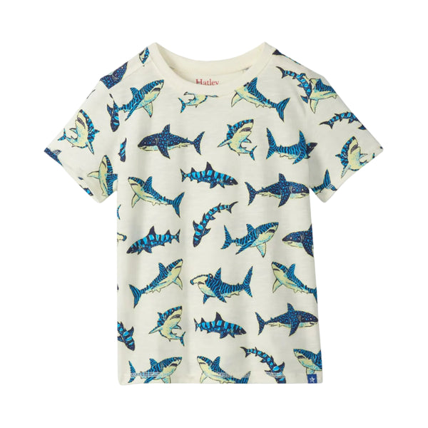 Hatley Graphic Tee - Glow in the Dark Sharks-Pumpkin Pie Kids Canada