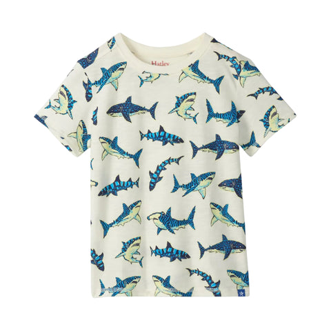 Hatley Graphic Tee - Glow in the Dark Sharks-Pumpkin Pie Kids Canada