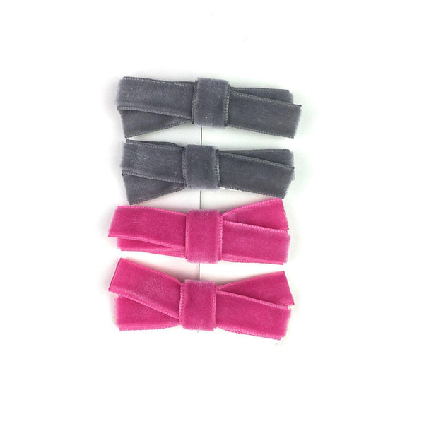 Baby Wisp Velvet Tied Bows 4pk - Grey/Pink-Pumpkin Pie Kids Canada