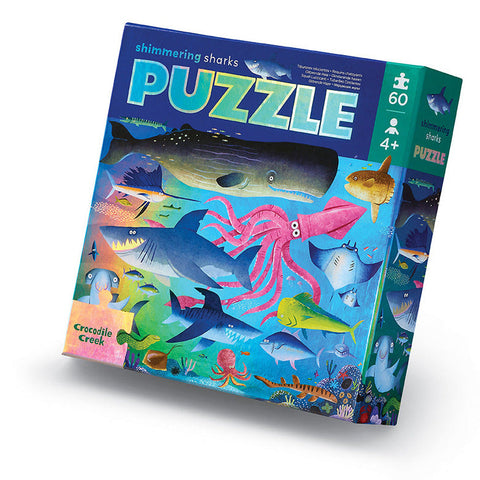 Crocodile Creek 60pc Foil Puzzle - Shimmering Sharks-79055-Pumpkin Pie Kids Canada