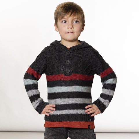 Deux Par Deux Jacquard Hooded Sweater Knitted Top-Pumpkin Pie Kids Canada
