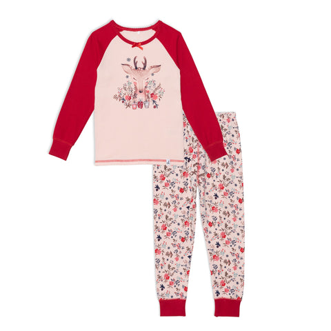Deux Par Deux Organic Pajama Set - Christmas Floral-Pumpkin Pie Kids Canada