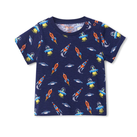 Hatley Graphic Tee - Retro Rockets-Pumpkin Pie Kids Canada