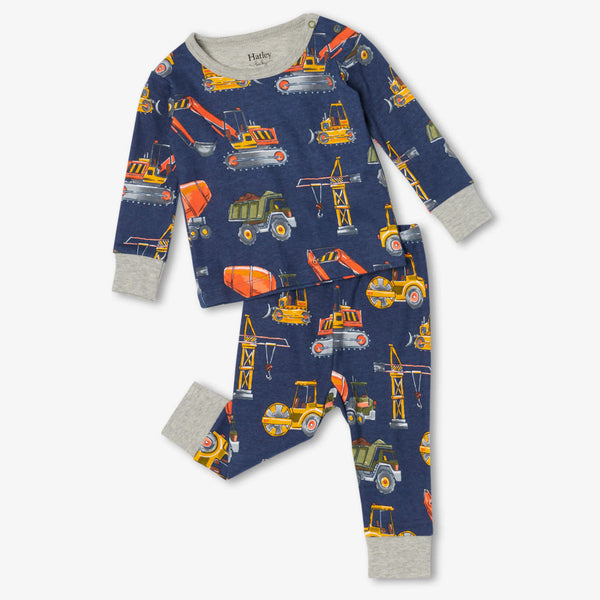 Hatley Organic Pajama Set - Construction Trucks-Pumpkin Pie Kids Canada