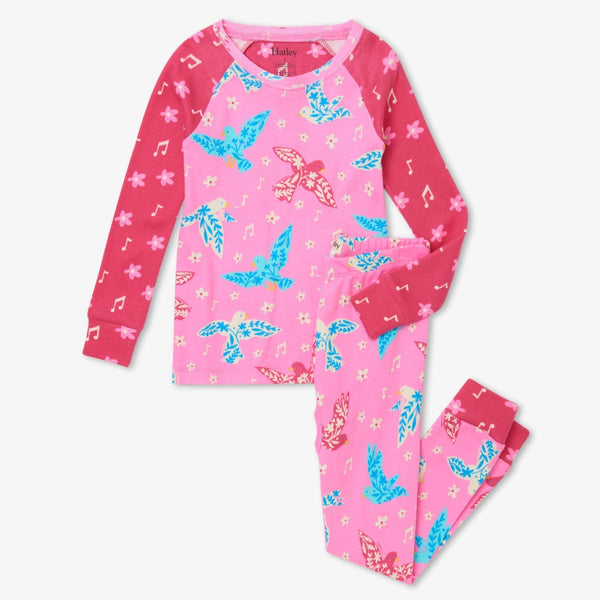 Hatley Organic Pajama Set - Floral Birds-Pumpkin Pie Kids Canada