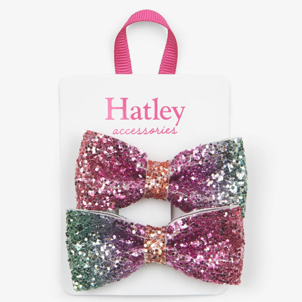 Hatley Prismatic Bows Glitter Hair Clips-Pumpkin Pie Kids Canada