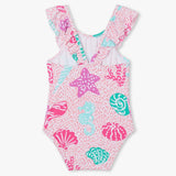 Hatley Ruffle Swimsuit - Abstract Sea Life-Pumpkin Pie Kids Canada