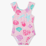 Hatley Ruffle Swimsuit - Abstract Sea Life-Pumpkin Pie Kids Canada