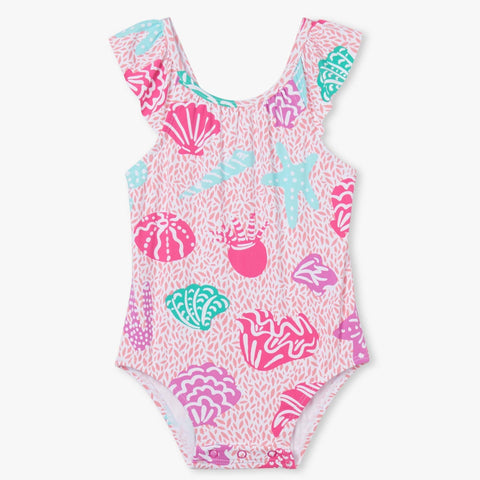 Hatley Ruffle Swimsuit - Abstract Sea Life-Pumpkin Pie Kids Canada