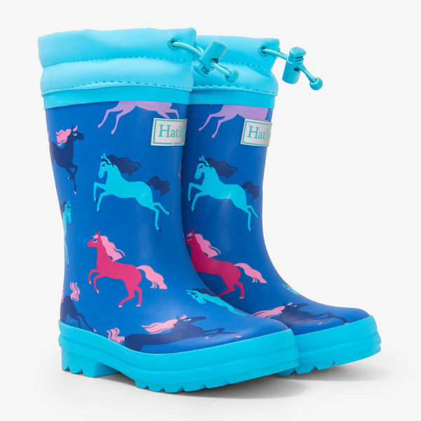 Hatley Sherpa Lined Rain Boots - Prancing Horses-Pumpkin Pie Kids Canada