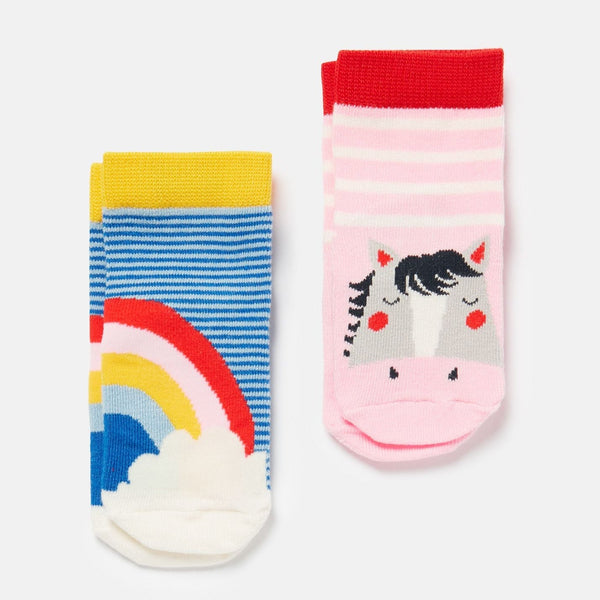 Joules Neat Feet Socks 2pk - Rainbow/Horse-Pumpkin Pie Kids Canada
