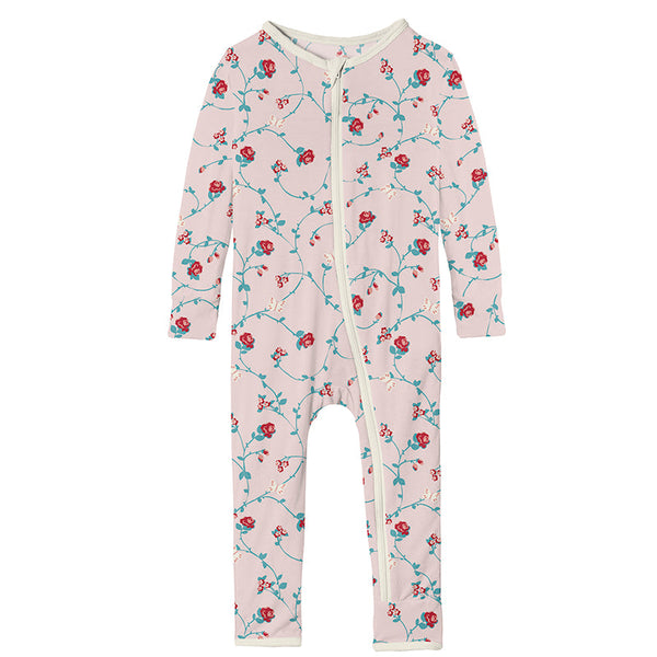 KicKee Pants Coverall with Zipper - Macaroon Floral Vines-Pumpkin Pie Kids Canada