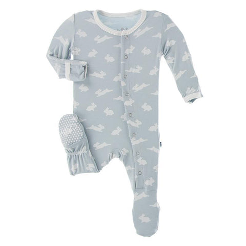 KicKee Pants Footie with Snaps - Pearl Blue Bunny-Pumpkin Pie Kids Canada