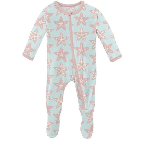 KicKee Pants Footie with Zipper - Fresh Air Fancy Starfish-ZF14-9-F21D4-FAFS 912-Pumpkin Pie Kids Canada