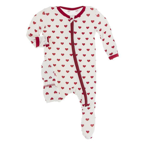 KicKee Pants Footie with Zipper - Natural Hearts-ZF14-9-LI-YRC-NHRT 912-Pumpkin Pie Kids Canada