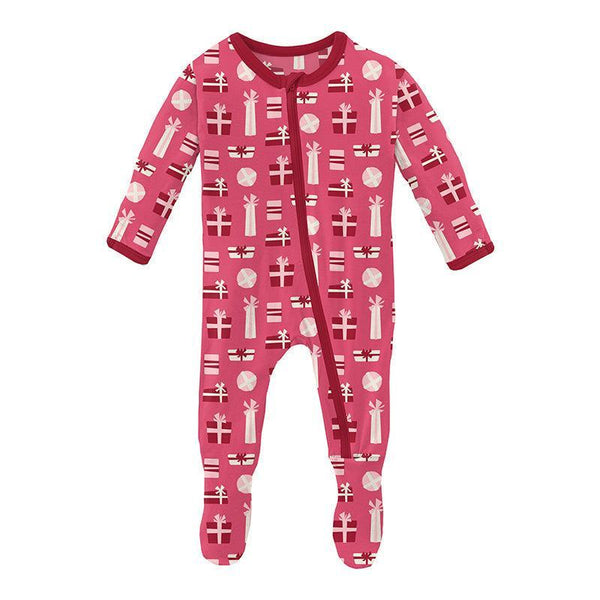 KicKee Pants Footie with Zipper - Winter Rose Presents-ZF14-9-LI-F22D3-WRPR N-Pumpkin Pie Kids Canada