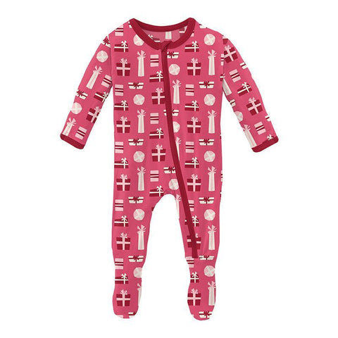 KicKee Pants Footie with Zipper - Winter Rose Presents-ZF14-9-LI-F22D3-WRPR N-Pumpkin Pie Kids Canada