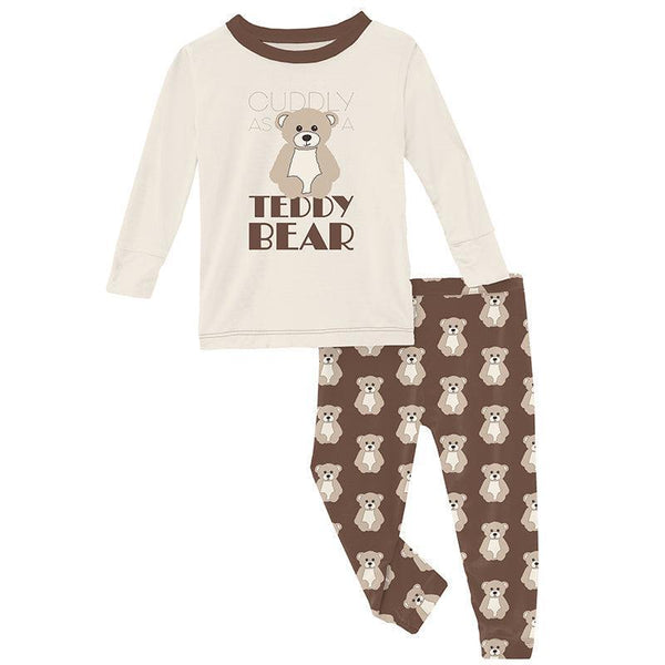 KicKee Pants Graphic Tee Pajama Set - Cocoa Teddy Bear-LP1-58-F22D2-CCTB 2-Pumpkin Pie Kids Canada