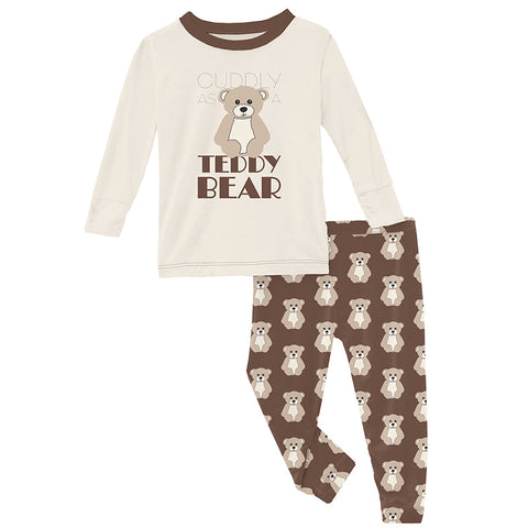 KicKee Pants Graphic Tee Pajama Set - Cocoa Teddy Bear-Pumpkin Pie Kids Canada