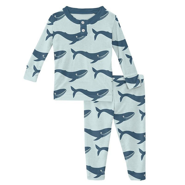 KicKee Pants Henley Pajama Set - Fresh Air Blue Whales-Pumpkin Pie Kids Canada