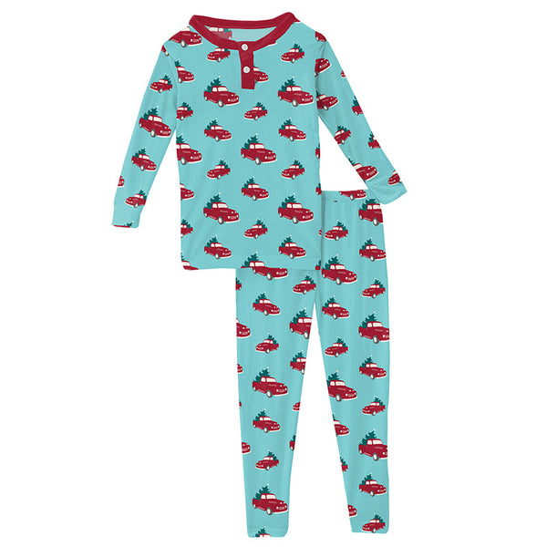 KicKee Pants Henley Pajama Set - Iceberg Trucks and Trees-Pumpkin Pie Kids Canada