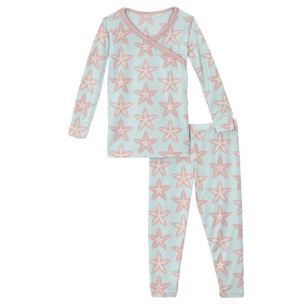 KicKee Pants L/S Scallop Kimono Pajama Set - Fresh Air Fancy Starfish-LSCP57-9-F21D4-FAFS 2-Pumpkin Pie Kids Canada
