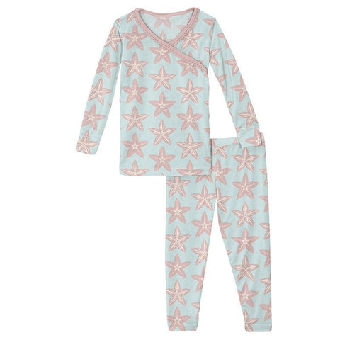 KicKee Pants L/S Scallop Kimono Pajama Set - Fresh Air Fancy Starfish-LSCP57-9-F21D4-FAFS 2-Pumpkin Pie Kids Canada