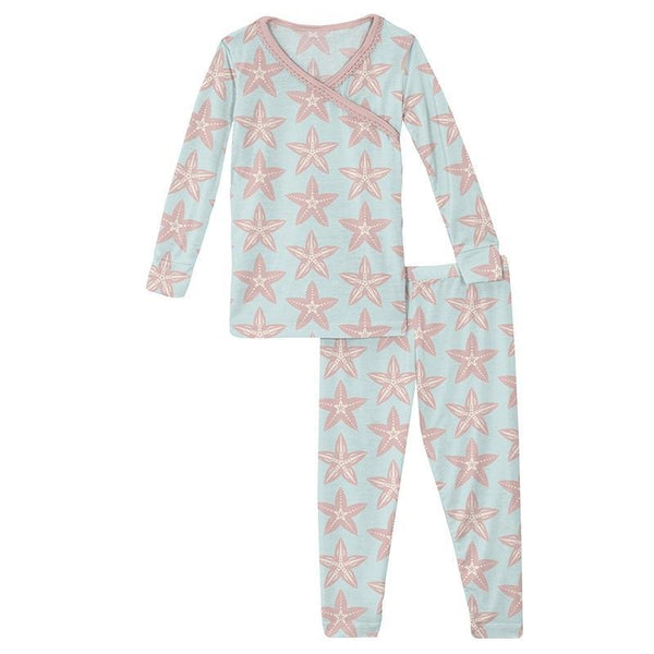 KicKee Pants L/S Scallop Kimono Pajama Set - Fresh Air Fancy Starfish-Pumpkin Pie Kids Canada