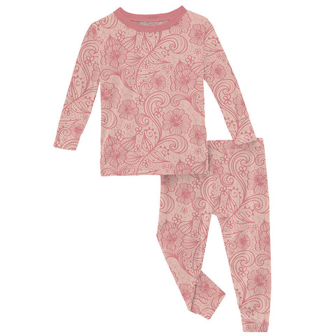 KicKee Pants Pajama Set - Peach Blossom Lace-Pumpkin Pie Kids Canada