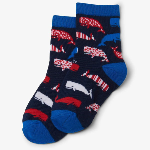 Little Blue House Crew Socks - Nautical Whale Blue-SO3OCWH001 S-Pumpkin Pie Kids Canada