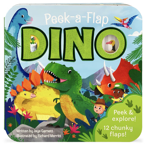 Peek-A-Flap Dino Board Book-9781646380428-Pumpkin Pie Kids Canada